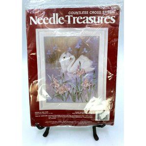 Vintage Swans Iris Pond Printed Countless Cross Stitch Kit by Needle Treasures